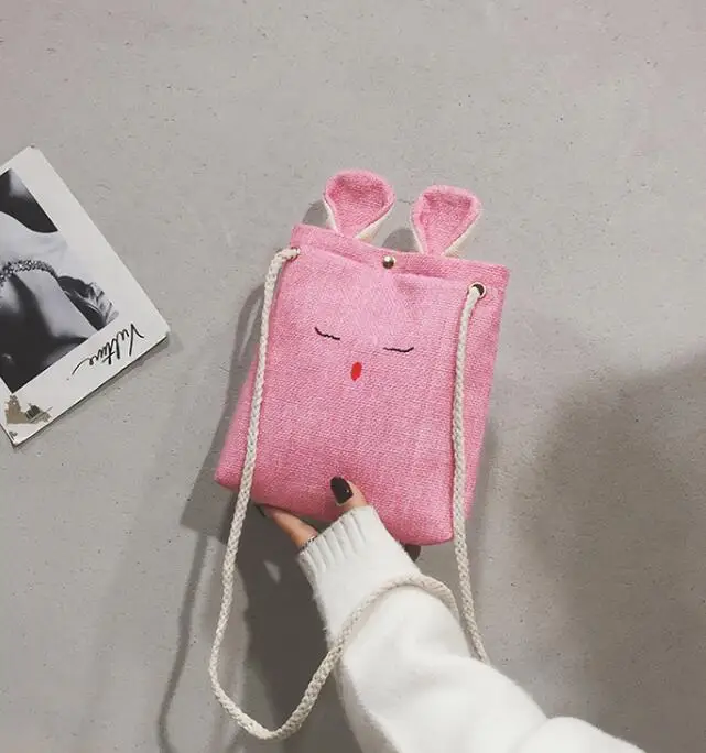 

Creative bag 2019 new color linen bunny bag linen mobile phone shoulder bag casual wild Messenger bag