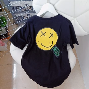

2019 New Summer Item Girl Cute Smile Long T-shirt Two Colors