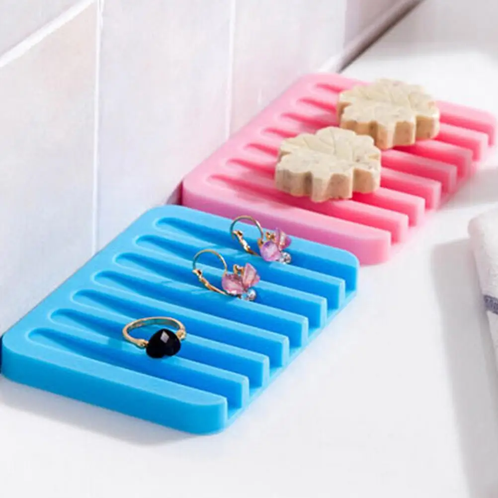 

Silicone Flexible Bathroom Soap Dishes Storage Holder Soapbox Plate Tray Drain Creative Bath Tools 4 Colors