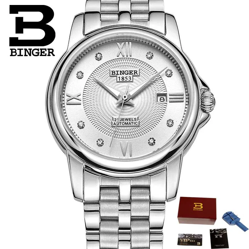 Hot Fashion Binger Original Top Brand Women Dress Luxury Automatic Mechanical Watch Self-Wind Leather relogio montre femme - Цвет: Women watch 01