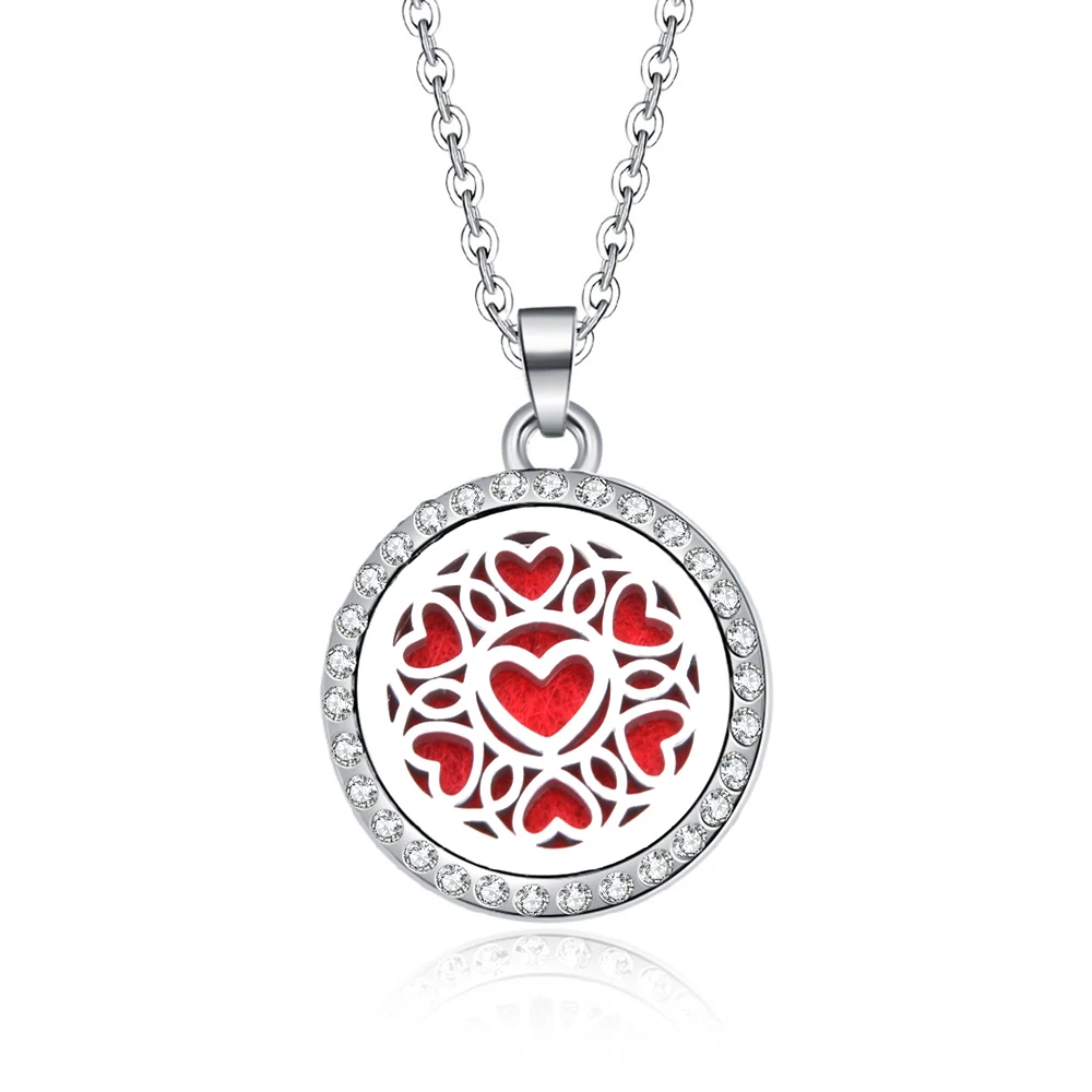 

Love Heart Essential Oil Felt Balls Diffuser Cage Perfume Lockets pendant necklaces Heart silver Hollow out Aromatherapy Locket