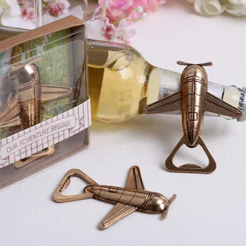 

Free shipping 200pcs Our Adventure Begins Airplane Bottle Opener Antique Gold Airplane Bridal Shower Wedding Favors Party Gift