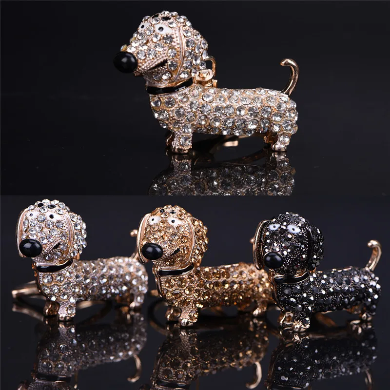 Bling Crystal Dog брелок для ключей в виде таксы кошелек подвеска автомобильный
