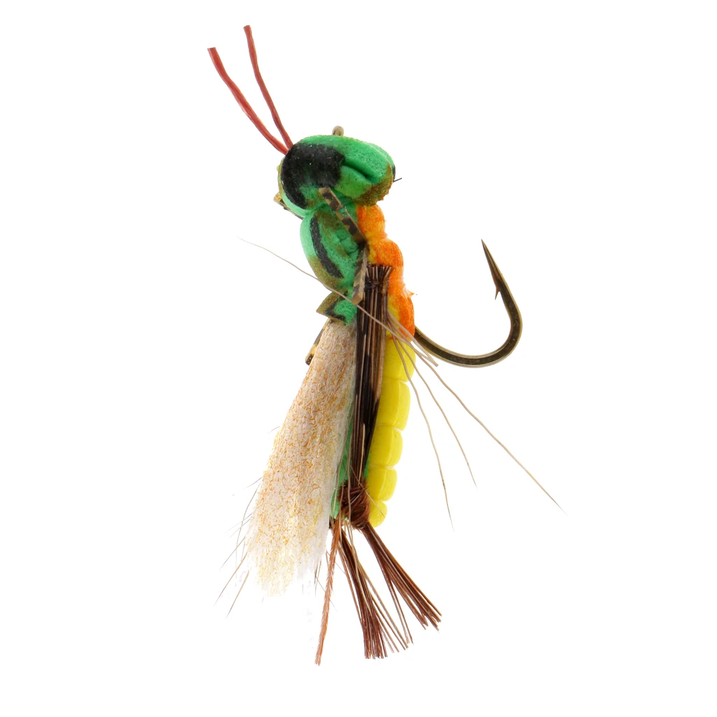 Artificial Bait Fishing Lure Handmade Grasshopper Flies Topwater Insect Fly Fishing Flies for Bass Trout Salmon Steelhead