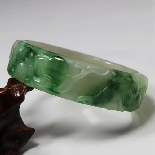 

free shipping 1006 NATURAL BEAUTIFUL CHINA HAND-CARVED GREEN JADE GEMS BANGLE BRACELET