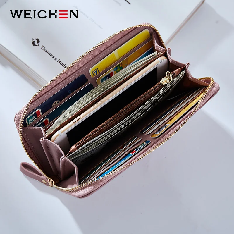 WEICHEN معصمه المرأة طويلة مخلب المحفظة قدرة كبيرة محافظ الإناث محفظة سيدة المحافظ جيب للهاتف حامل بطاقة Carteras
