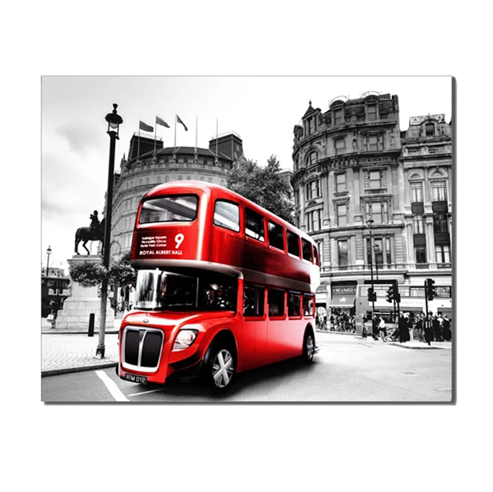 

City Street 9 Bus Building Road Abstract Canvas Paintings Art Pictures Home Store Office Room Living Room Decoration No Frame