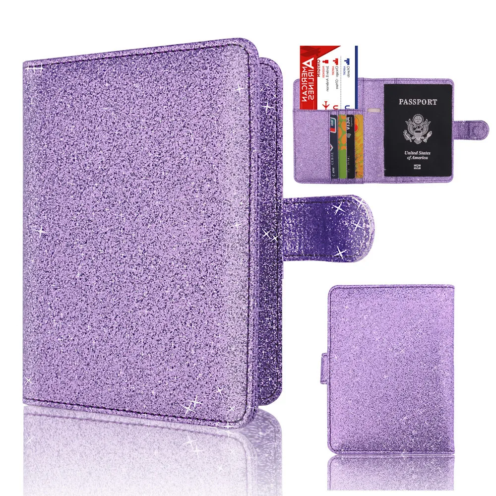 

HUBOONE Fashion Bright Women Travel Passport Cover RFID Blocking Credit Card Holder Case Women Passport Holder Air Ticket Pocket