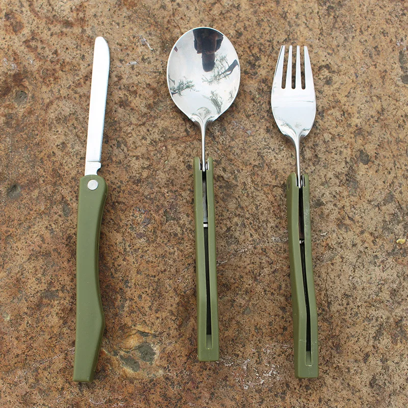 Портативный походный набор столовых приборов из нержавеющей стали, столовый нож, вилка для салата, ложка для супа, десерта, 3 в 1, набор для еды, пикника