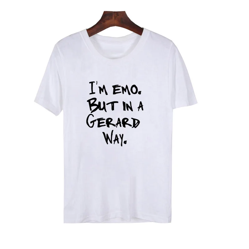 I'M Emo But In A Gerard Way футболка для женщин Harajuku круглый вырез хлопок короткий рукав лето забавная музыка футболка Mcr группа Fan Pun Топы - Цвет: white