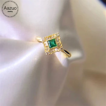 

Aazuo Original Real 18K Yellow Gold Jewelry Real Diamond IJ SI 0.045ct Natural Emerald Green Stone Square Ring gifted for Women