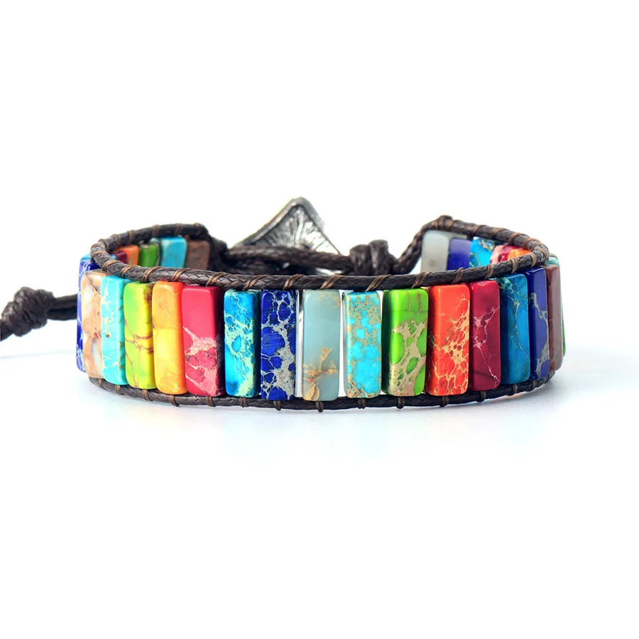 7 Chakra Bracelet Jewelry Natural Stone Tube Beads Non Leather Rope Wrap Bracelet Unisex Couples Bangle Bracelets Gifts - Image 3
