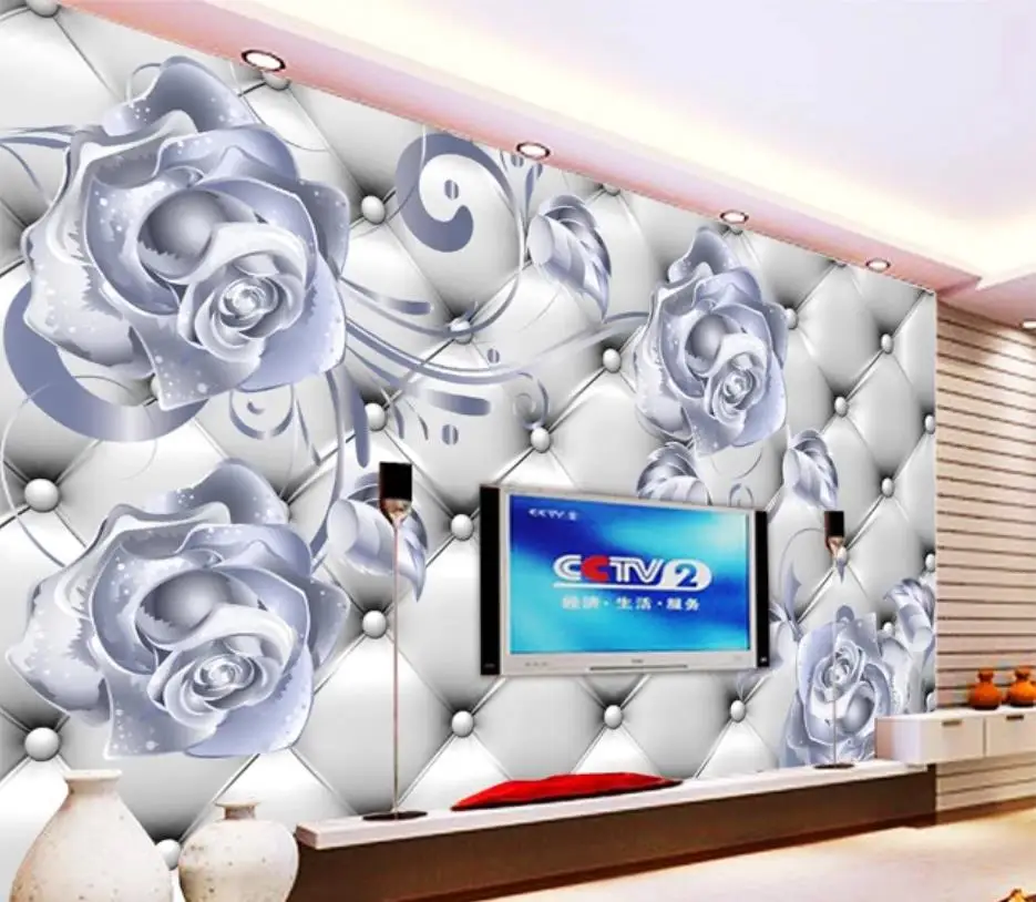 Silver flower soft pack 3D background wall rose flower wallpapers for bedroom living room Silver flower soft pack 3D background wall rose flower wallpapers for bedroom living room