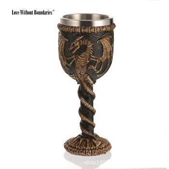 

Dragon Emperor Devil Prince King Angry general wine Glass Resin Stainless Steel Goblet Taro Red wine Glass Bar Crafts Decoration