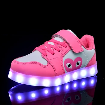 

2018 Blue Pink New children Glowing sneakers Led luminous Shoes For Boys girls Fashion Light Up Casual kids 7 Colors USB charge