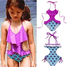 Платья для детей, малышей, девочек, платье без рукавов с лямкой на шее Цветочный купальник, одежда для плавания для девочек на лето, Детский Повседневный бикини с гофрированным верхом Монокини купальная одежда