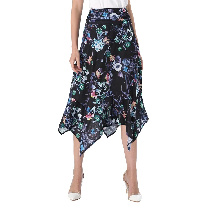 Vfemage Женская однотонная леопардовая юбка с высокой талией и цветочным принтом, с рюшами, с цветочным принтом, с цветочным узором, с расклешенным подолом, трапециевидная юбка средней длины 051