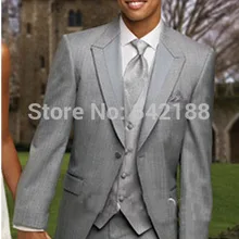 Новое поступление светло-серый смокинг для жениха на одной пуговице/заостренный лацкан лучшие мужские для шаферов мужские свадебные костюмы Жених(куртка+ брюки+ жилет) мы