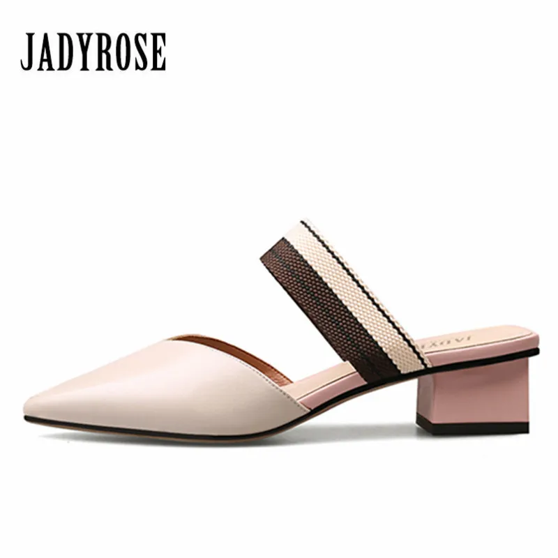 

Jady Rose Pointed Peep Toe Women Gladiator Slippers Women's Sandals Med Heel Slipper Valentine Shoes Woman Summer Slides Mules