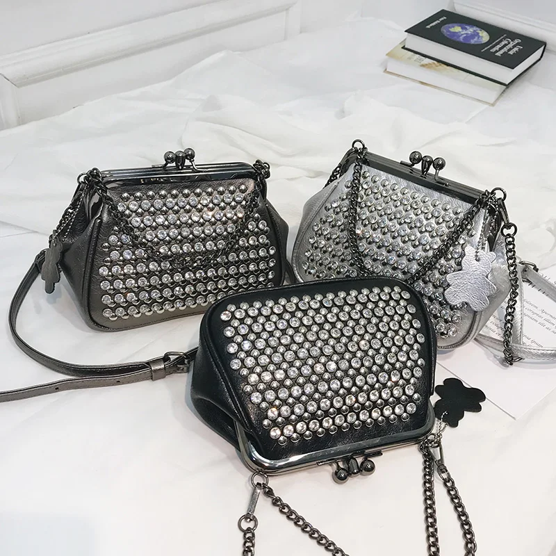 

Rivet Bag for lady's Shoulder Bags Designer Handbag Chain Purse Ladies Cross Body Punk Style Bolsa Feminina