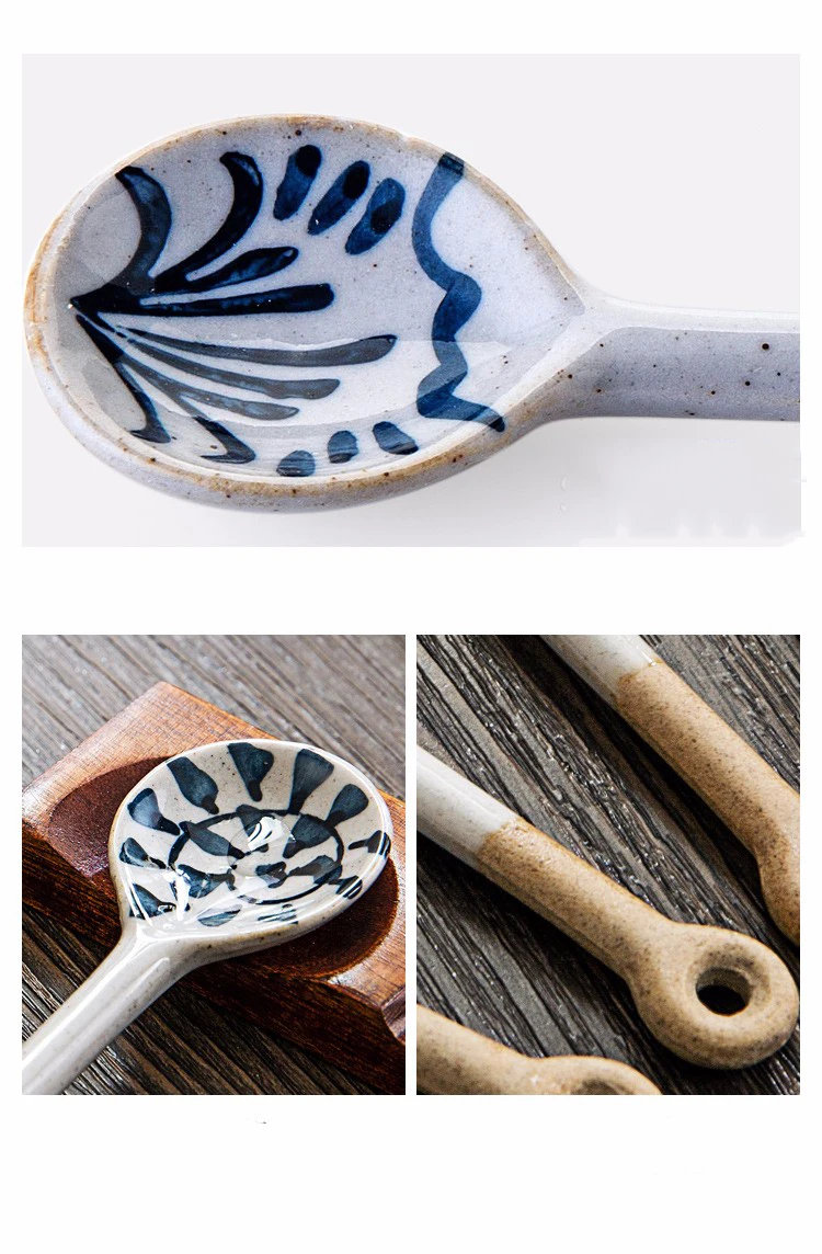 4 шт LFGB японский ложки с длинной ручкой, керамические Совок десертная ложка чайная, кофейная ложка белого и голубого цвета