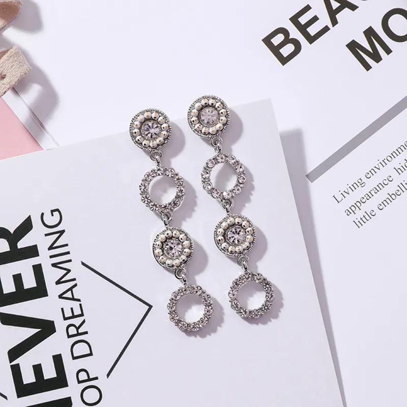 Geometric Hollow Shiny Rhinestone Round Circle Long Temperament Drop Earrings for Women Fashion Lady New Brincos Jewelry 5B2036