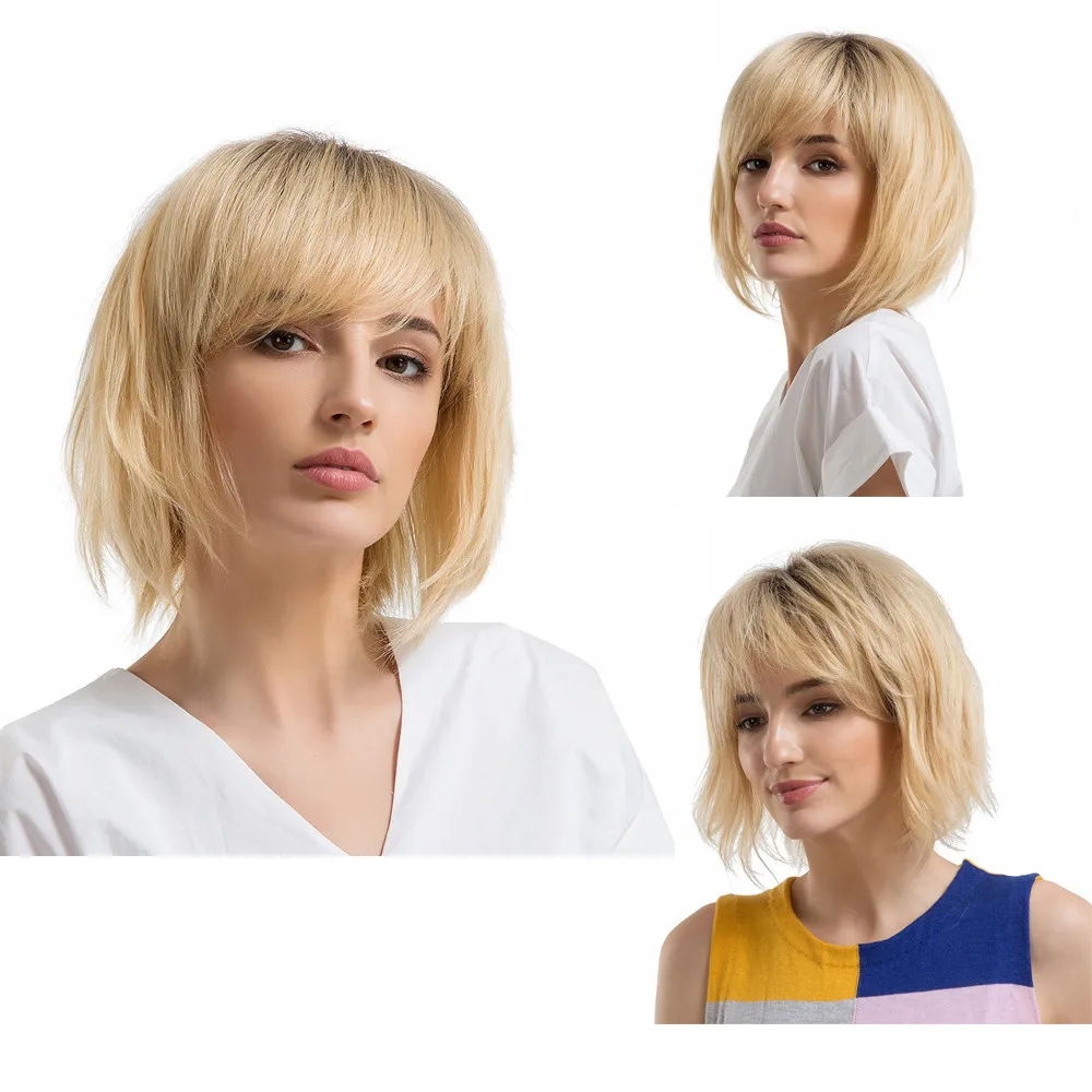 

Brown Ash Blonde High Density Temperature Synthetic Wig For Black/White Women Glueless Wavy Cosplay short Hair Wig P#C