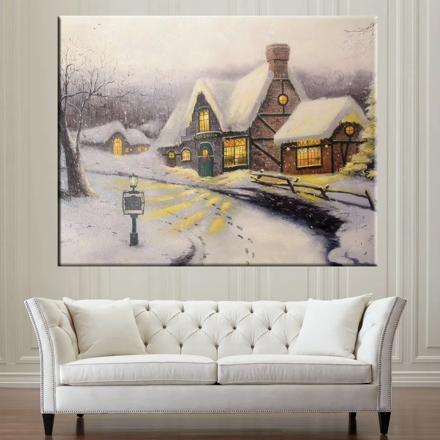White Snowing Living Room Wall Decor Landscape Picture Wall Art Canvas