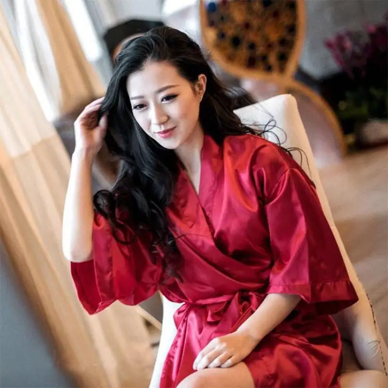 Summer Champagne Chinese Bride Wedding Robe Satin Sleepwear Women Nightgown Sexy Nightdress Lady Kimono Bathrobe Gown Negligee women sleepwear bride robes silk robe