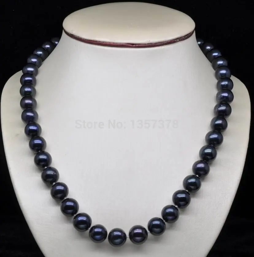 

Noble Huge 10-11mm AA level Black pearl necklace Gold Clasp