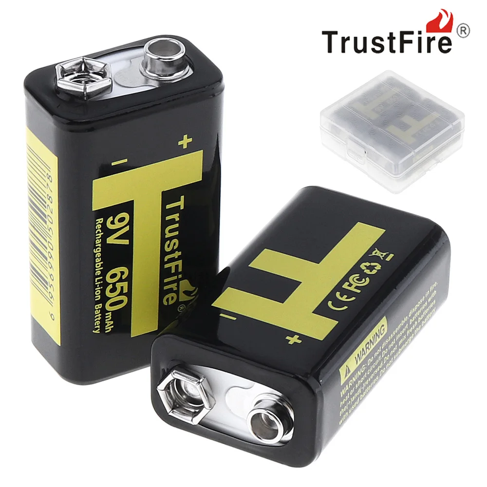 

2pcs TrustFire 650mAh 9V 6F22 Rechargeable Li-ion Battery with 1000 Cycle for Multimeter Microphone + Battery Storage Box Case