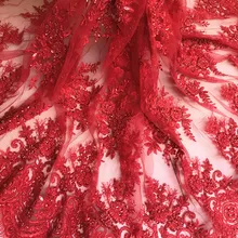 GLace 1Y/лот красный вышитый бисером автомобиль костяная кружевная ткань высокого качества на заказ одежда платье Прозрачная Вышивка Ткань TX195