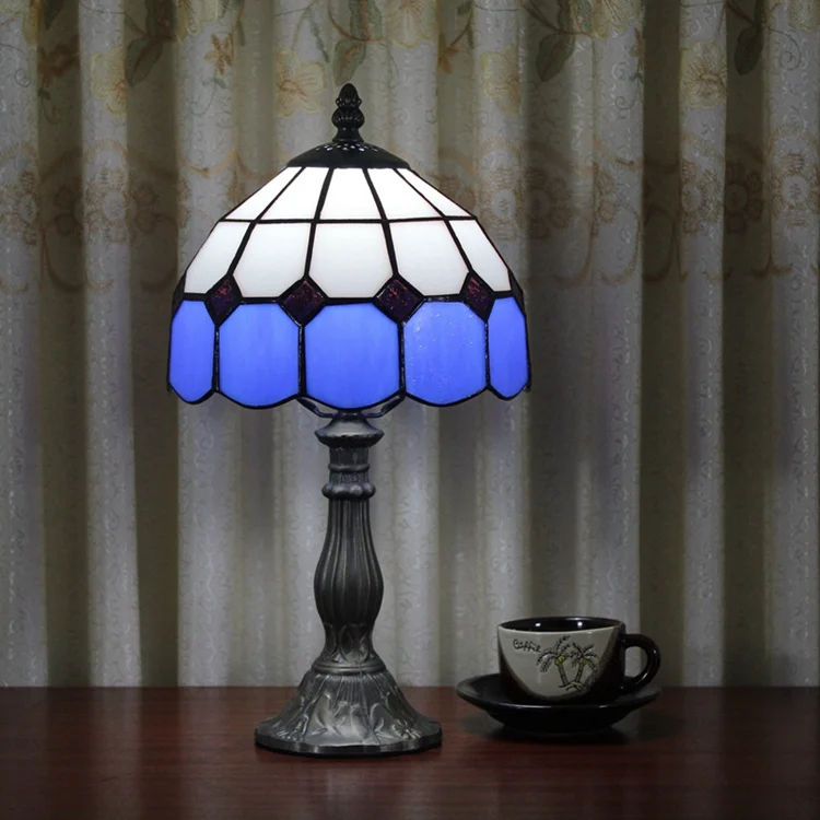 

Stained Glass Mediterranean Simple blue Creative Retro Art Ornament lighting bedroom Bedside decorative desk lamp 110-240V E27