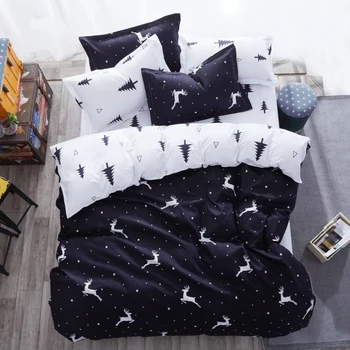 

Cute Cartoon Deer Bedding Sets Elk and Christmas Tree Pattern Duvet Cover white Bed Sheet Pillowcases Birthday Gift 3/4pcs