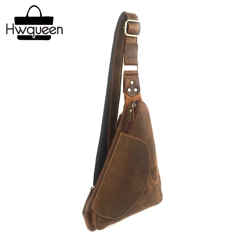 

Vintage Casual Style Genuine Leather Male Flap Pocket Chest Bag Man Street Messenger Bag Real Cowhide Men's Cross Shoulder Bag