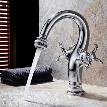 

The blue and white porcelain bathroom faucet basin faucet hot and cold water wash basin faucet LU5114 copper plate