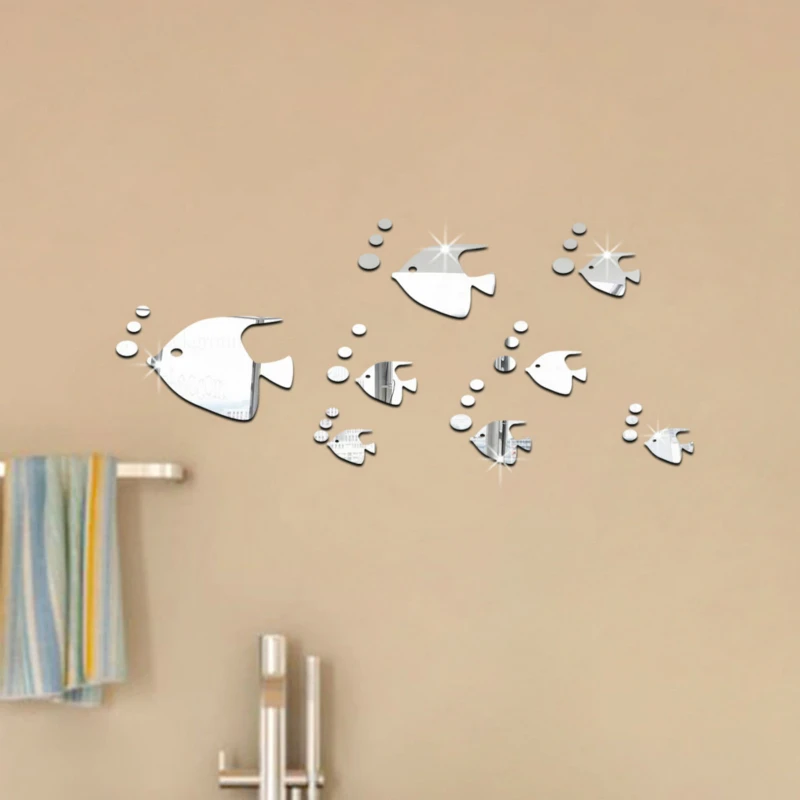 

Wall Sticker Bubble Fish With Ocean Fish Mirror And Acrylic Self-adhesive Kindergarten Home Children Room Decoration