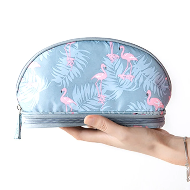 Portable Flamingo Cosmetic Bag Double Layer Travel MakeUp Pouch Bags