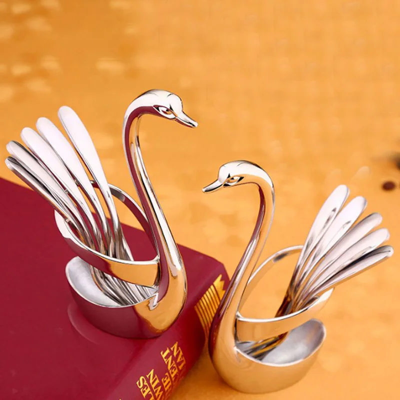 

Stainless Steel Swan Base Holder Fruit Food Fork Spoon Knife Creative Gift Tableware Base Holder Spoon Rest Kitchen Tools