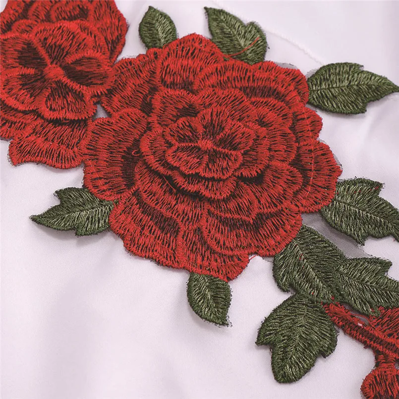 Plus Size New Women's V-Neck Tie With Embroidered Applique Shirt And Blouse With Medium Sleeves Fashion Women Blouses 40DE24 (9)