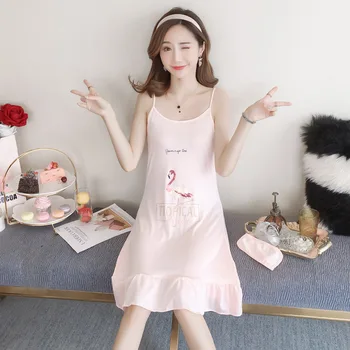 

Sleepwear Female Summer Korean Edition Short Sleeve Pure Cotton Sleeping Skirt Sexy Facial Value Thin Housewear in Spring and Au