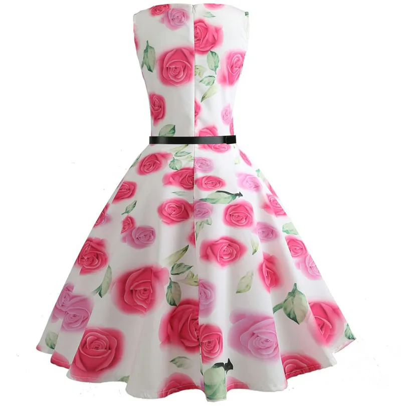 Summer Womens Dresses 2021 Casual Floral Retro Vintage 50s 60s Robe Rockabilly Swing Pinup Vestidos Valentines Day Party Dress