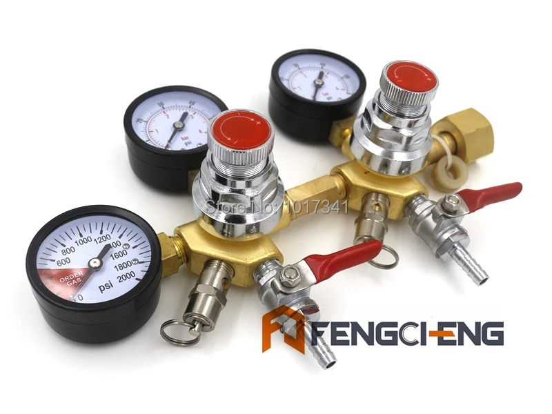 

Dual Body CO2 Draft Beer Regulator with 1/4"barb Checkvalves, Homebrew CO2 Regulator, 0~2000psi, 0~60psi, CGA320