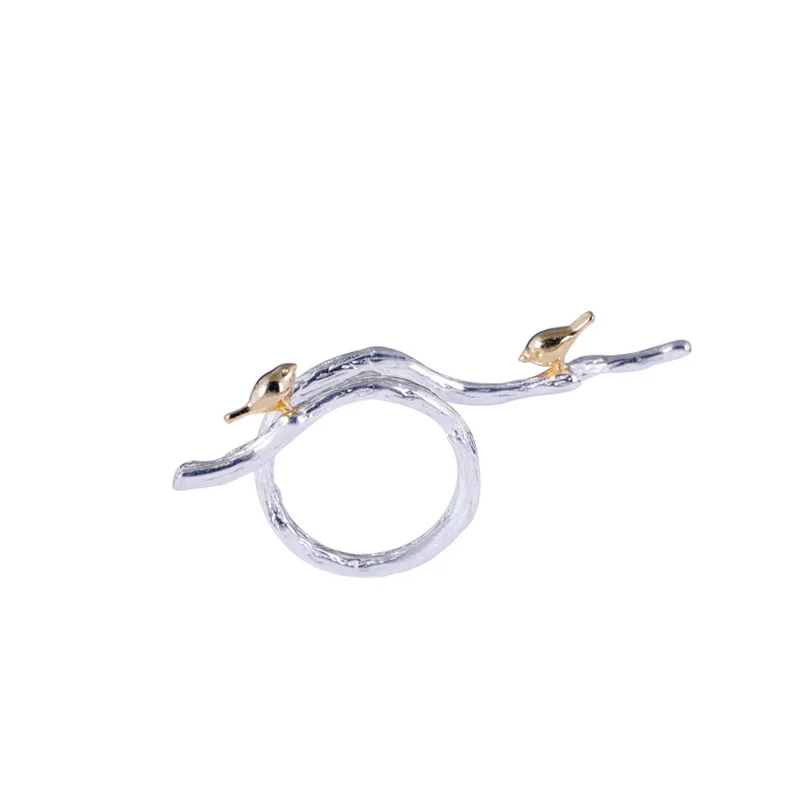 Кольцо из стерлингового серебра 925 пробы с двумя птицами, золотые кольца ручной работы для творчества, открытые Регулируемые кольца для женщин, оригинальные ювелирные изделия
