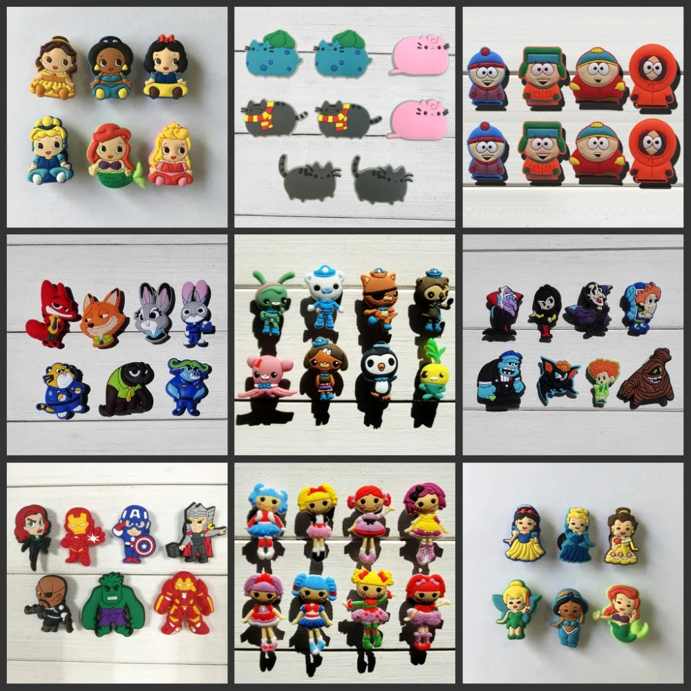 

6-8pcs Avengers/South Park/Princess/Octonauts/Finding Nemo/Zootopia Shoe Accessories Shoe Charms Fit Bands Croc Jibz Party Gift