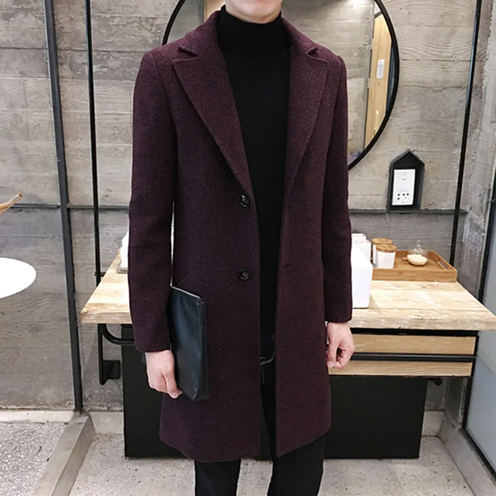 

Men Formal Single Breasted Figuring Overcoat Long Wool Jacket Outwear Warm Windbreaker Male Coat 2019 Brand New Coat