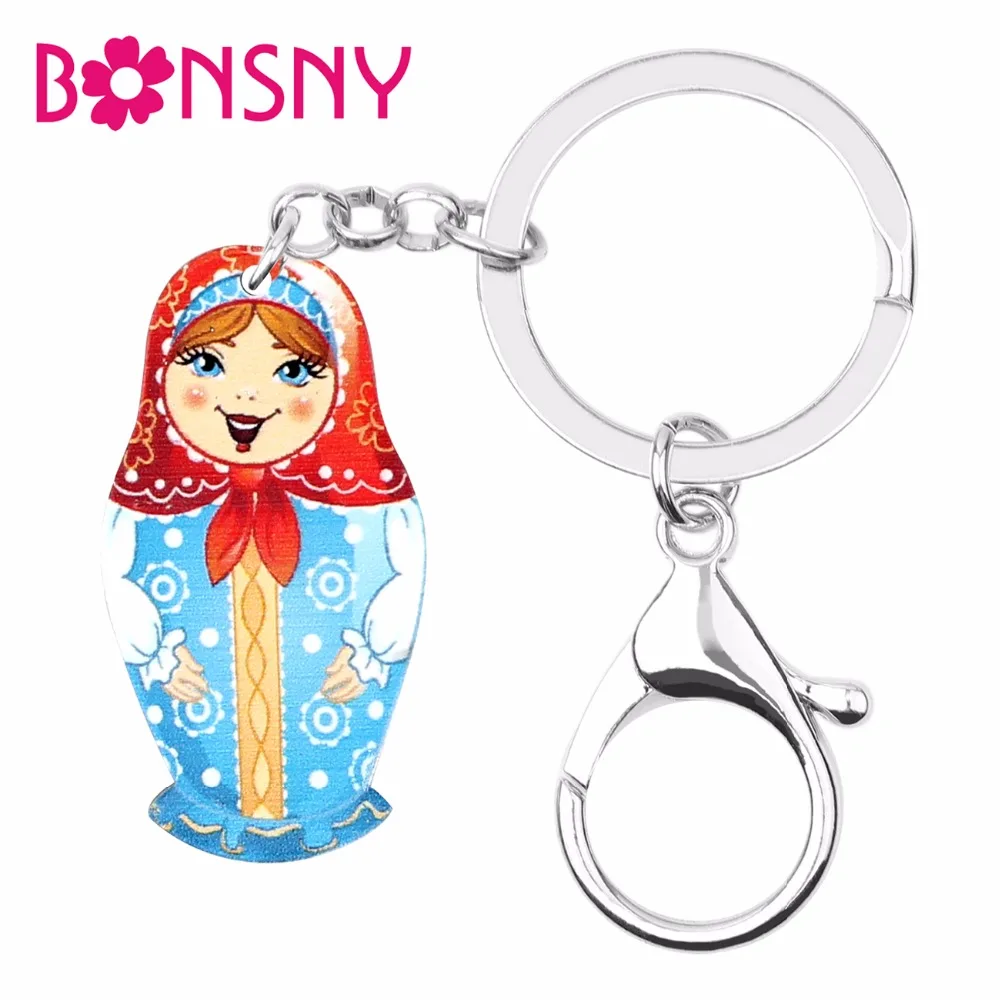 Bonsny Arylic русские куклы Матрешка брелок кольцо для ключей женщин девочек подвеска