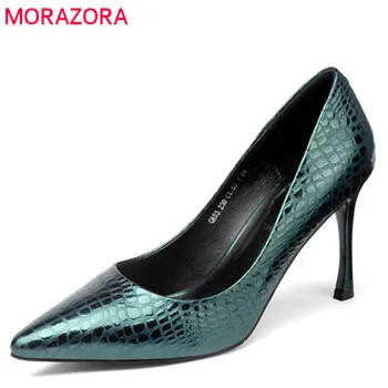 

MORAZORA 2020 new arrival women pumps genuine leather summer shoes pointed toe elegant wedding shoes fashion high heels shoes