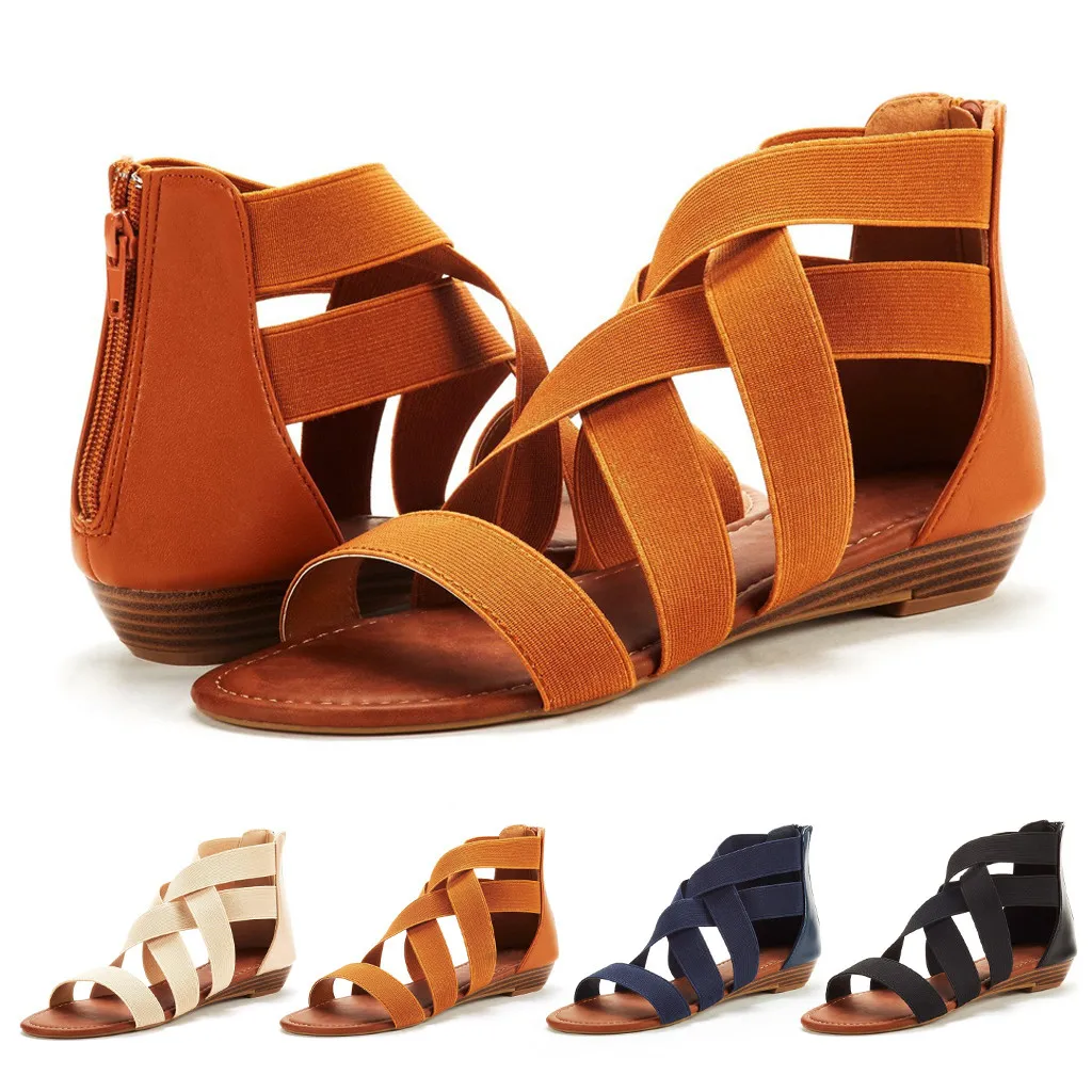 

Women's Ladies Summer Cross Elastic Strap Ankle Wedges Roman Sandals Shoes Elastic Band Ladies Gladiator Sandal Shoes7.307