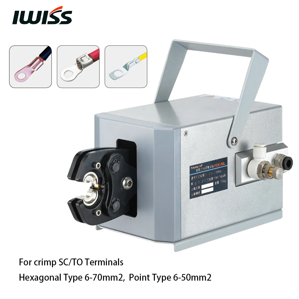 

IWISS Pneumatic Crimping Tools FEK-50L Hexagonal/Point Type Terminals Crimper Machine for Crimp 6-70mm2 SC/TO Terminals